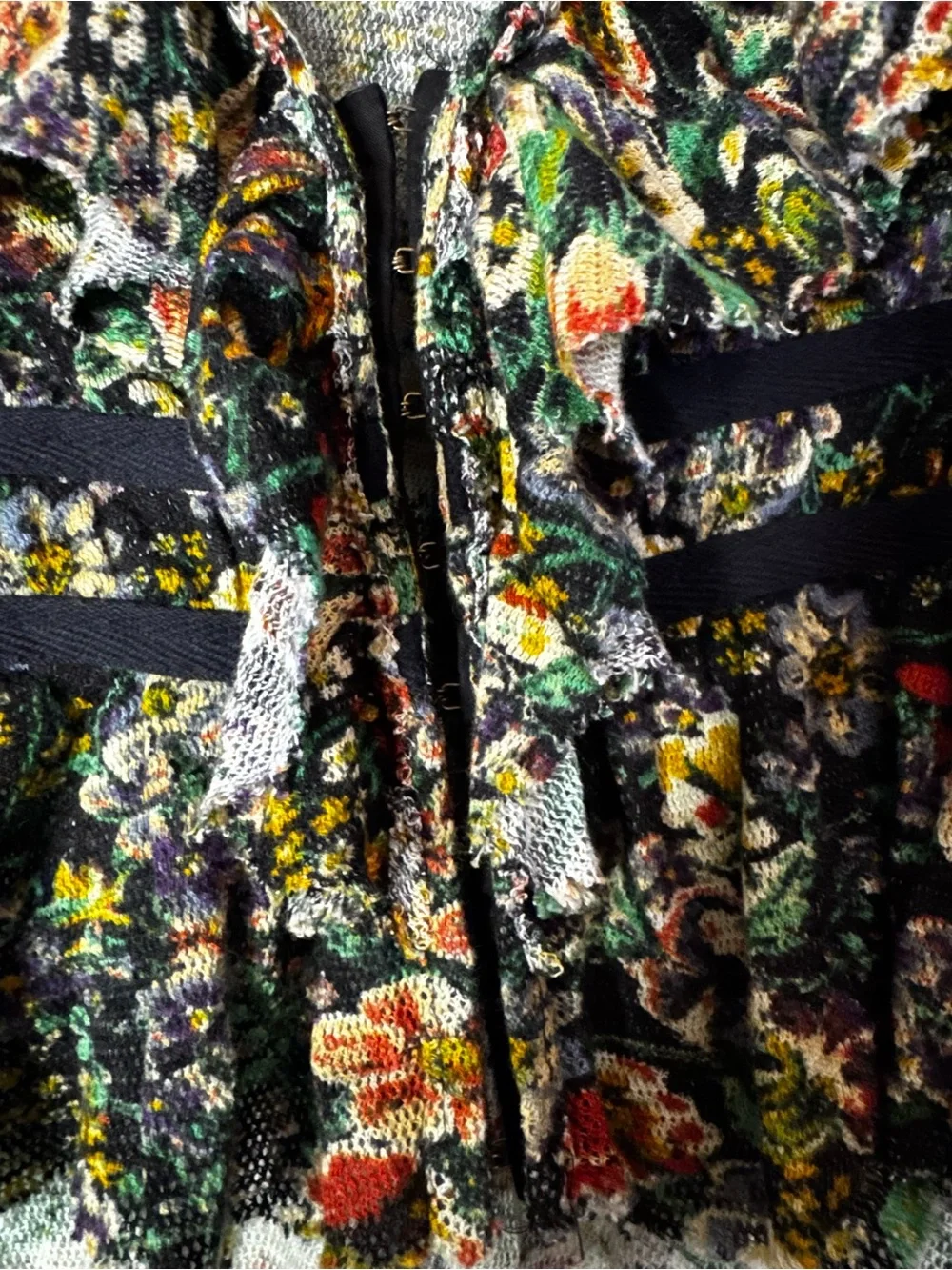 Free People Black and Multicolor Floral Ruffle Long Sleeve Blouse - Size S NWT